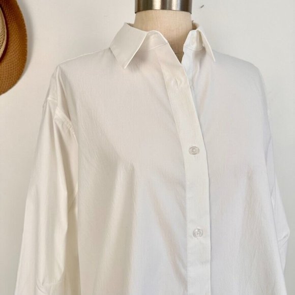 Athleta Womens Oversized Poplin Top Size Medium White Performance Pockets New - Picture 2 of 16